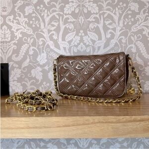 Like New Big Buddha Brown‎ Quilted Bag with Gold Chain